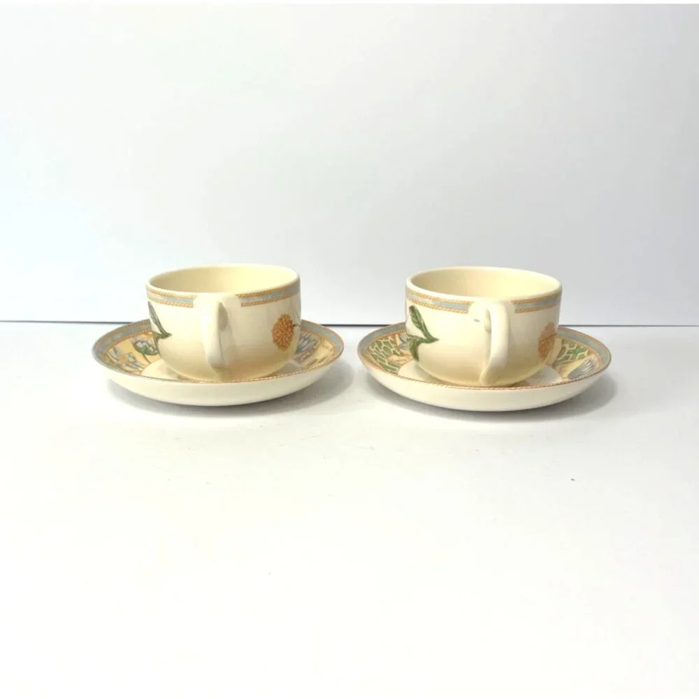 Vintage Wedgwood Home Garden Maze Set Of 2 Cups & Saucers Floral Design